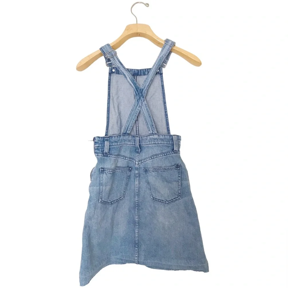 Madewell Overall Denim Jumper Mini Dress Faded Distressed Fringe Raw Hem Blue XS - Picture 5 of 6